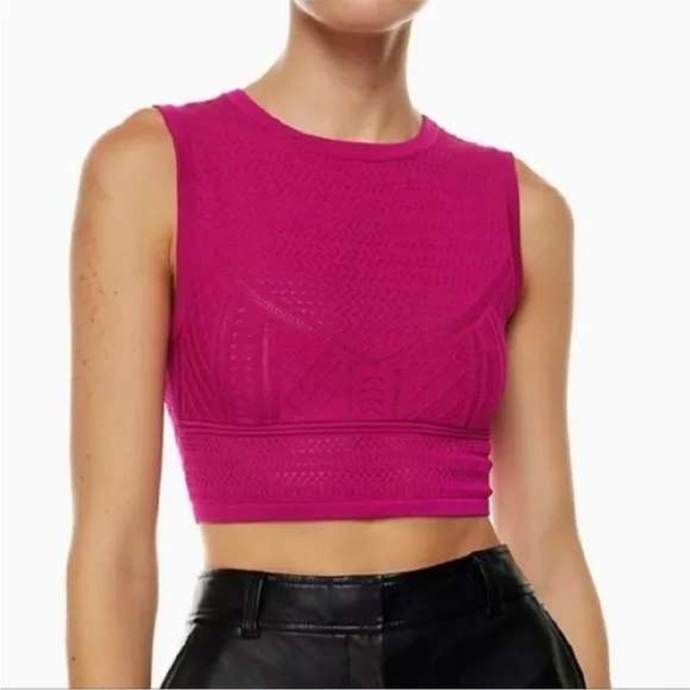 Babaton Pink Pointelle Chevron Knit Cropped Top in Granita Pink, Medium